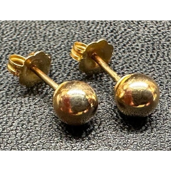 14k solid Yellow Gold Ball Stud Earrings 6mm .50 tgw quiet Lux - Picture 1 of 2